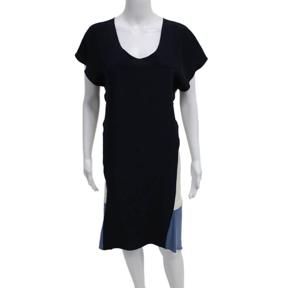 Derek Lam Women Shift Dress Blue Silk V-Neck Short Sleeve Pullover Size 10